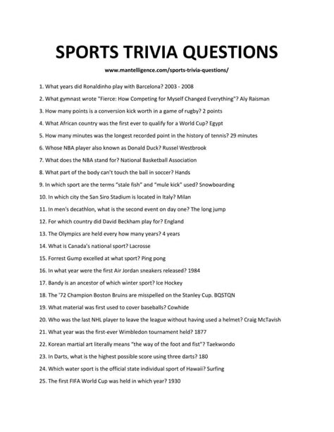 72+ Sports Trivia Questions & Answers (Easy to Hard) | Sports trivia ...