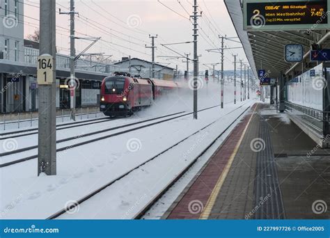 Oebb Railjet Passing the Train Station in Winter Editorial Photo ...