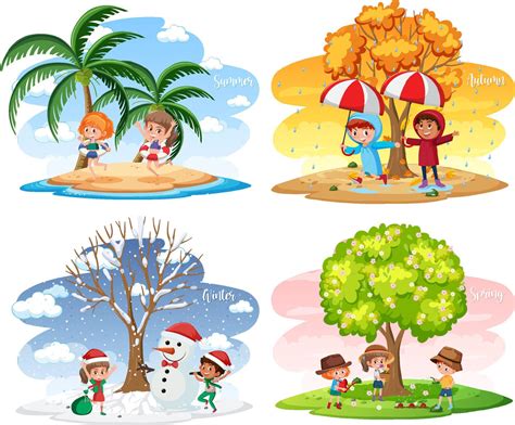 Different scenes with children in four seasons 4633312 Vector Art at Vecteezy