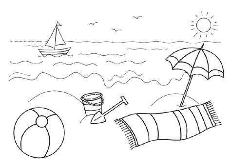 Free Beach Clipart Black And White. | Coloring books, Ocean coloring pages, Coloring pages