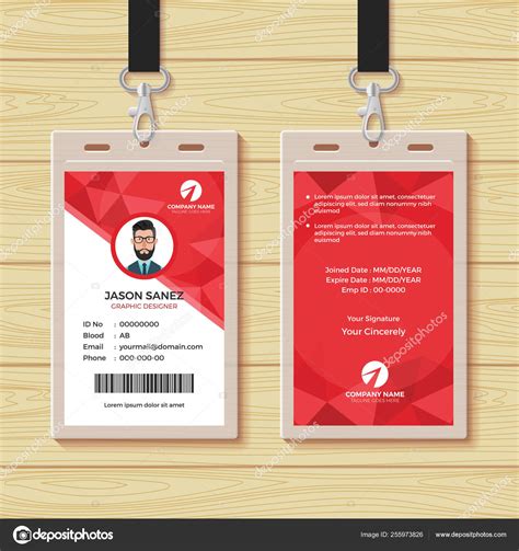 Red Geometric Employee ID Card Design Template — Stock Vector ...