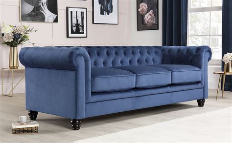 Hampton Blue Velvet Chesterfield Sofa 3 Seater | Furniture Choice