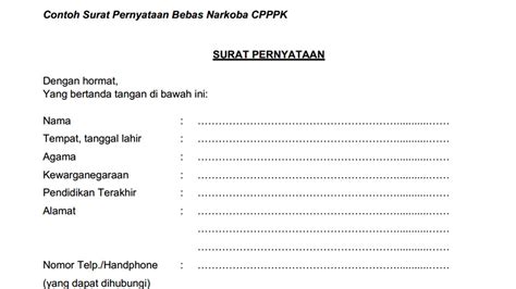 Contoh Surat Pernyataan Bebas Narkoba Seleksi PPPK Kementerian Agama ...