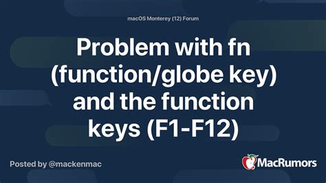 Problem with fn (function/globe key) and the function keys (F1-F12 ...