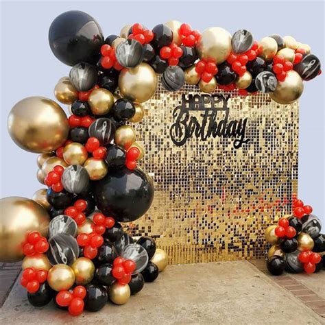 Buy Casino Red Black Gold Balloon Garland Arch Kit, 149Pcs Chrome Metallic Gold Marble Agate ...