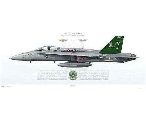 Aircraft profile print of F/A-18C Hornet VFA-125 Rough Raiders, NJ300 / 163726 "NAVY & EAWS Wing ...