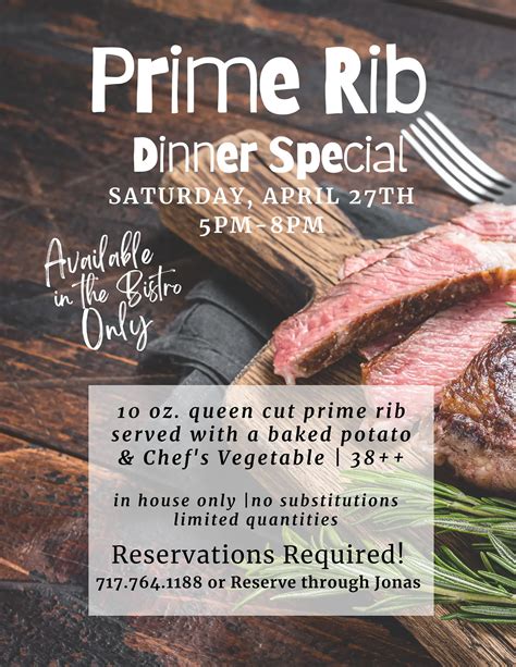 Prime Rib Dinner Special | Out Door Country Club