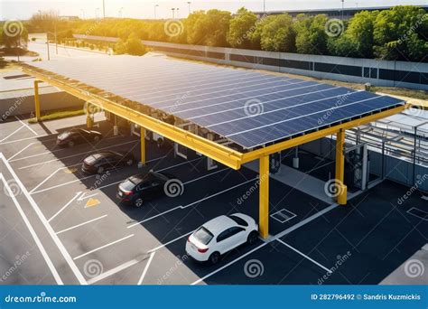 A Modern Solar Carport For Public Vehicle Parking Is Outfitted With ...