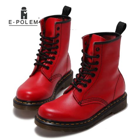 Fashion Red Boots Women Shoes Boots Red Ankle Boots Red Leather Boots Genuine Leather Motorcycle ...