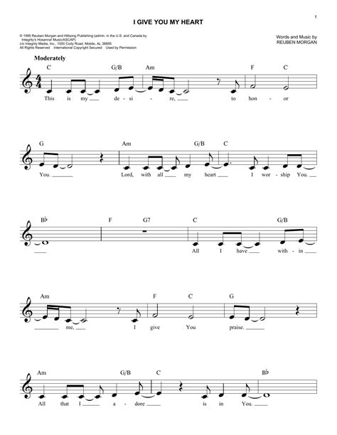 I Give You My Heart by Hillsong Worship Sheet Music for Easy Lead Sheet ...