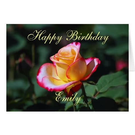 Emily Happy Birthday Red, Yellow and White Rose Greeting Card | Zazzle