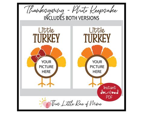 Little Turkey Photo Thanksgiving Keepsake Printable for Kids DIY Craft Fall Autumn November Gift ...