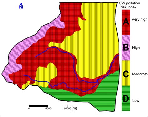 Spatial distribution of simplified groundwater pollution risk index map... | Download Scientific ...