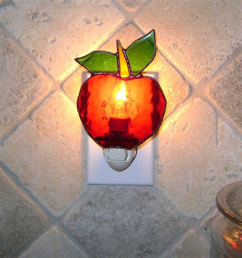 Apple Night Light in Scarlet Red English by StainedGlassJewels