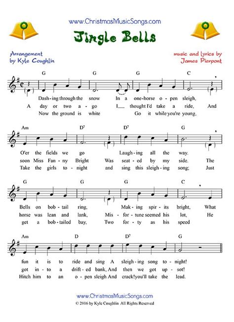 Jingle Bells sheet music with lyrics, melody, and chords. | Jingle ...