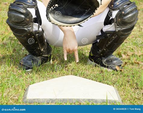 Baseball Catcher Showing Gesture For Secret Sign Royalty Free Stock Photos - Image: 36544828