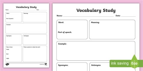 Vocabulary Word Study Worksheet (teacher made)