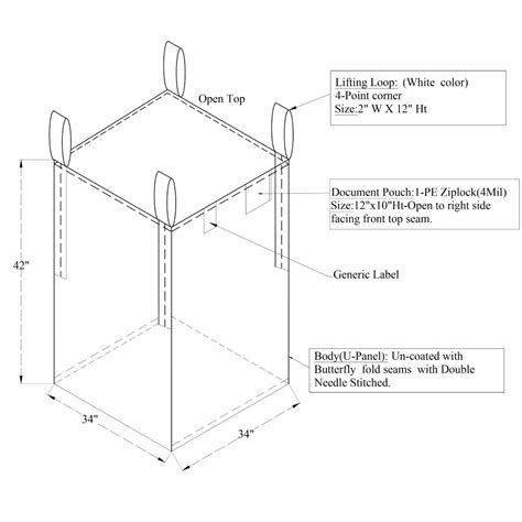 Bulk Bags (FIBC) - Open Top, Flat Bottom, 34" x 34" x 42"