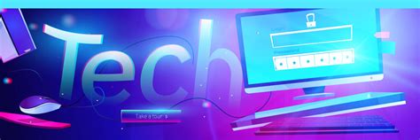 Tech banner of desktop computer Royalty Free Vector Image