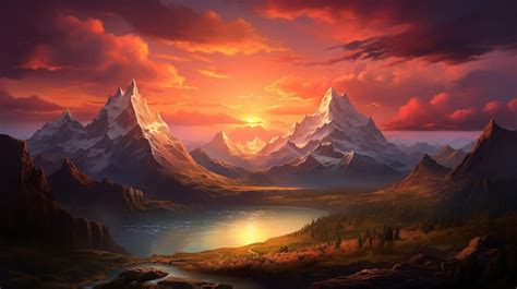 Premium AI Image | beautiful mountain view with sunset landscape scene