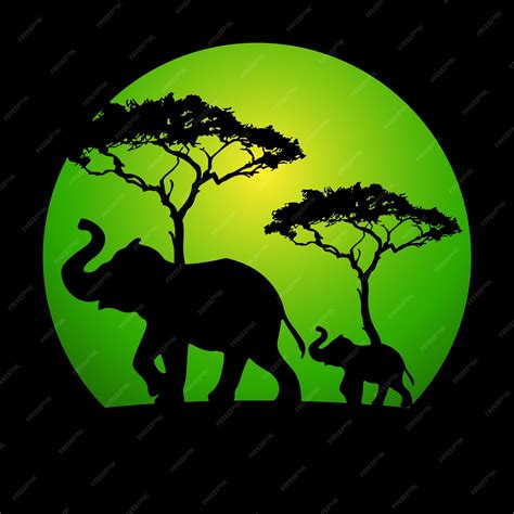 Premium Vector | Silhouette mom and baby elephants