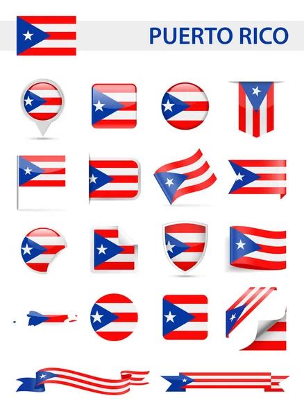 Puerto Rico flags collection. Vector illustration set flags and outline of the country. — Stock ...