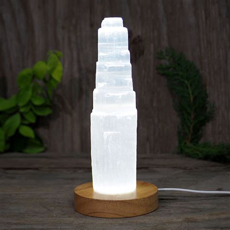 Selenite Tower 20cm with LED Light Crystal Display