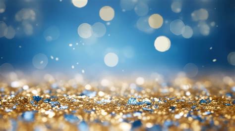 Background with bokeh. Abstract defocused gold and blue glitter ...