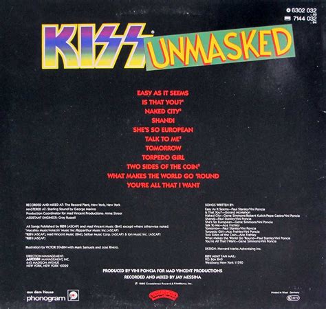 KISS Unmasked American Hard Rock Album Cover Gallery & 12" Vinyl LP Discography Information # ...