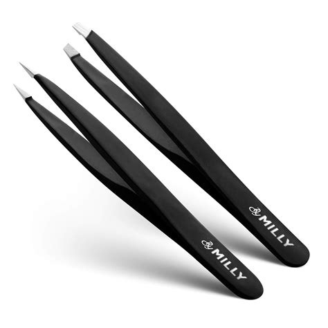 By MILLY Black: Tweezers Set | Slant And Pointed Tip | Precision ...