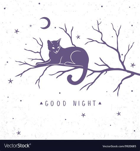 Cat silhouette on tree Royalty Free Vector Image