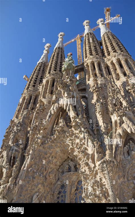 Towers of the famous Church of Sagrada Familia in Barcelona (Catalunya ...