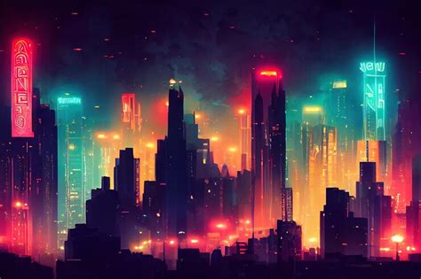 Premium Photo | Futuristic city concept art cityscape at night with ...