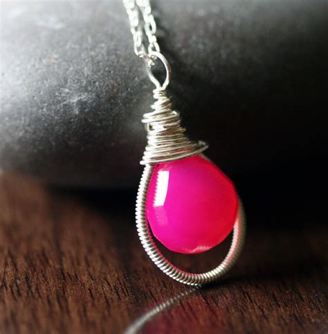 Chalcedony Necklace Hot Pink Chalcedony Chalcedony Jewelry - Etsy