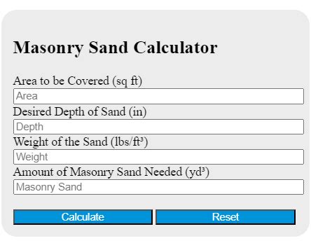 Masonry Sand Calculator - Calculator Academy