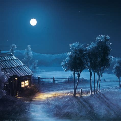 Landscape Night Moon Stars, Full HD 2K Wallpaper