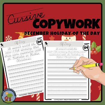 December Copywork Handwriting Practice CURSIVE by Happy Hive Homeschooling