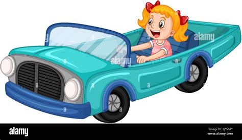 Little girl driving vintage car in cartoon design illustration Stock Vector Image & Art - Alamy