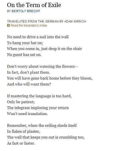 On the Term of Exile by Bertolt Brecht | Words, Poems, Brecht