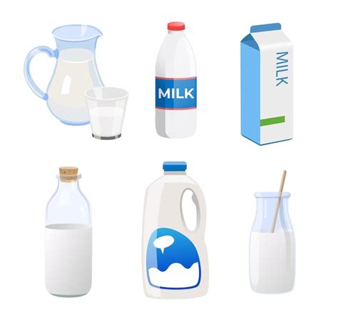 Free Vector | Milk in different containers vector illustrations set ...