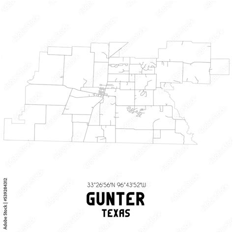 Gunter Texas. US street map with black and white lines. Stock ...