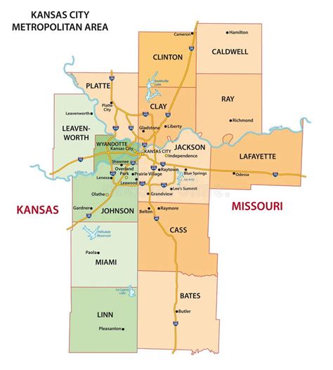 Map of the Kansas City Metropolitan Area in Kansas and Missouri Stock ...