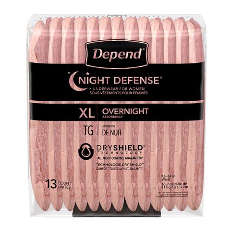 Depend Night Defense Women's Overnight Adult Incontinence Underwear, XL, Light Pink, 26ct ...