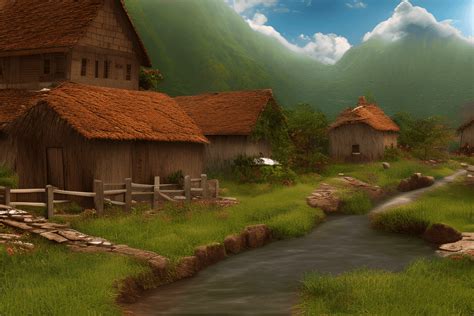 Digital Graphic Village Scenery Landscape Background · Creative Fabrica