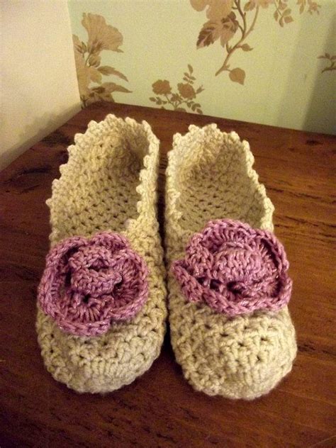 Crochet slippers with pink crochet flower size uk 5 6 | Crochet leg warmers, Crochet slippers ...