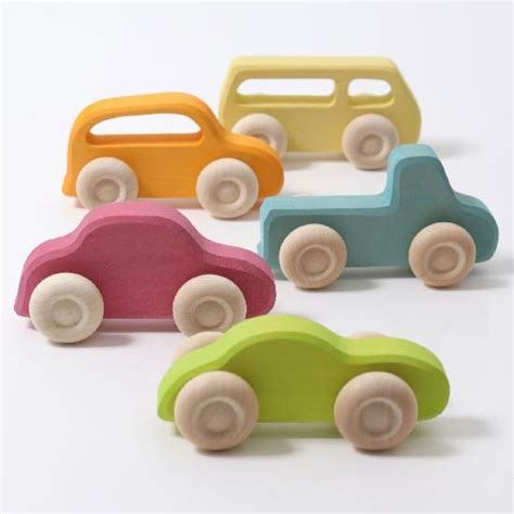 Grimm's Wooden Toy - Cars - 5 Piece Slimline Set - Lollipop Sky