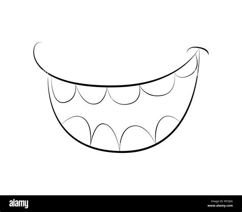 Cartoon smile, mouth, lips with teeth. vector silhouette, outline ...