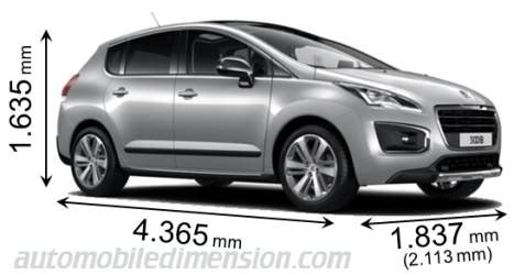 Dimensions of Peugeot cars showing length, width and height