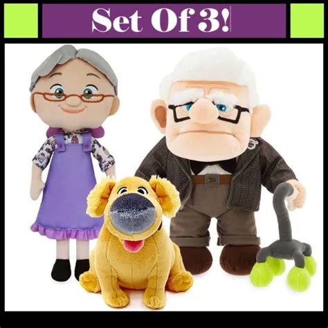 DISNEY STORE PIXAR UP Carl & Ellie Fredricksen Dug Dog Stuffed Plush ...