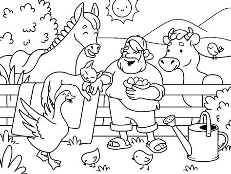 Happy Farmer and Farm Animals coloring page - Download, Print or Color Online for Free